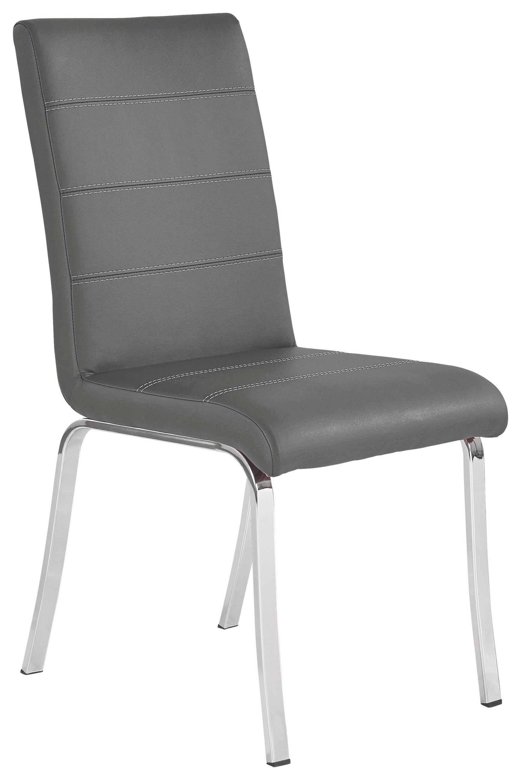 Stuhl in Metall, Leder Grau, Chromfarben