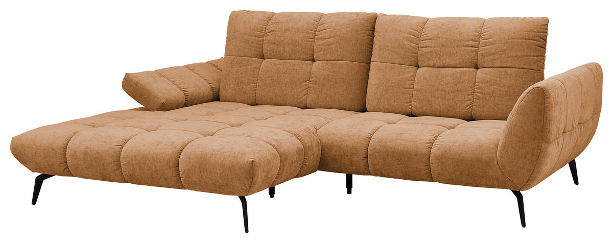 ECKSOFA Senfgelb Flachgewebe Rücken echt, Sitztiefenverstellung  - Senfgelb/Schwarz, KONVENTIONELL, Textil/Metall (211/273cm) - SetOne by Musterring