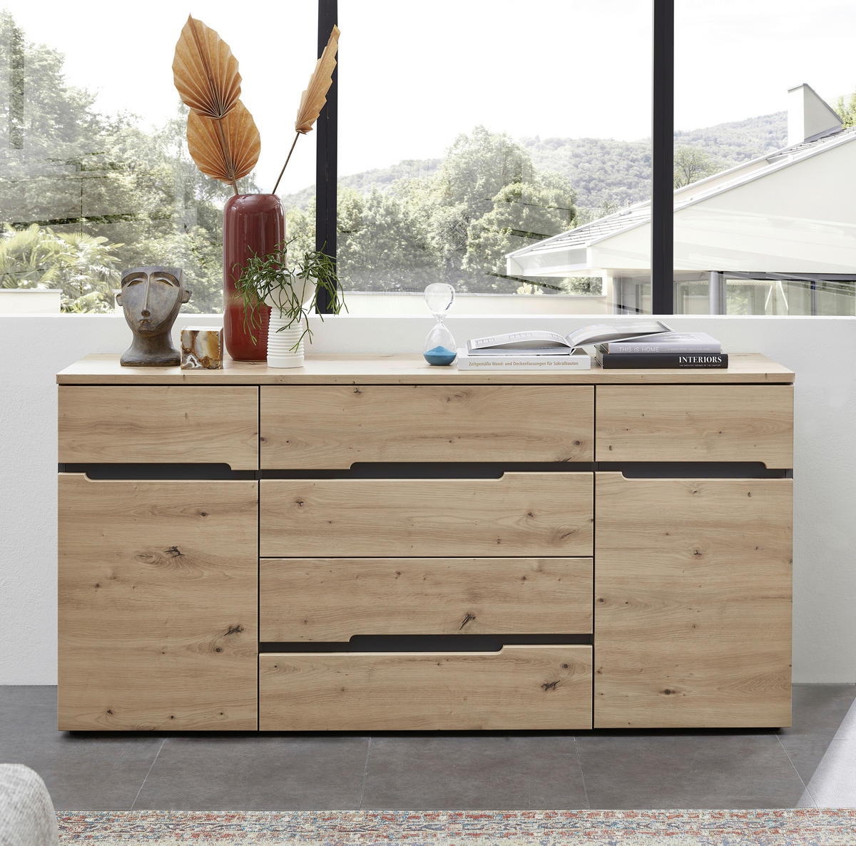 COMODĂ CU UȘI 165/82/44 cm  - stejar Artisan/grafit, Trend, plastic/material pe bază de lemn (165/82/44cm) - Xora