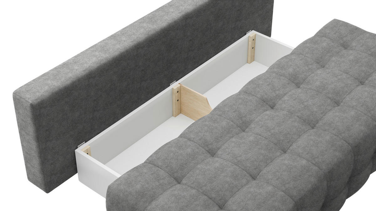 SCHLAFSOFA in Velours Hellgrau  - Hellgrau/Schwarz, KONVENTIONELL, Kunststoff/Textil (209/96/100cm) - Stylife