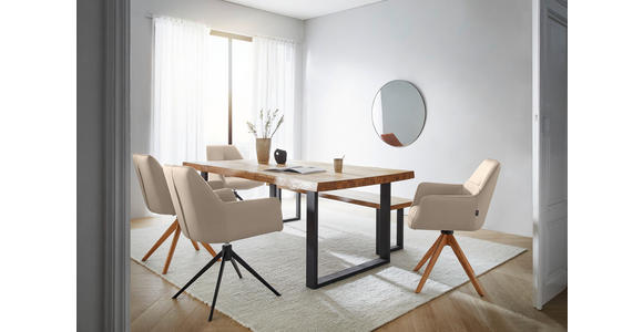 ARMLEHNSTUHL in Echtleder pigmentiert - Taupe/Eichefarben, Design, Leder/Holz (60/87,5/63,5cm) - Novel