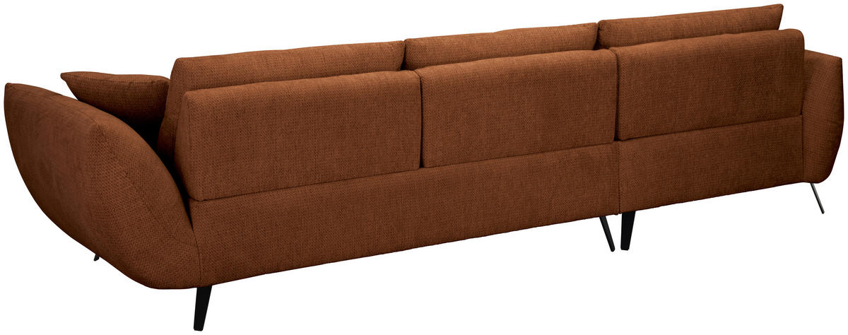 ECKSOFA Dunkelorange Chenille Armlehnenkissen, Rücken echt, Sitztiefenverstellung  - Dunkelorange/Schwarz, KONVENTIONELL, Textil/Metall (313/215cm) - Hom`in