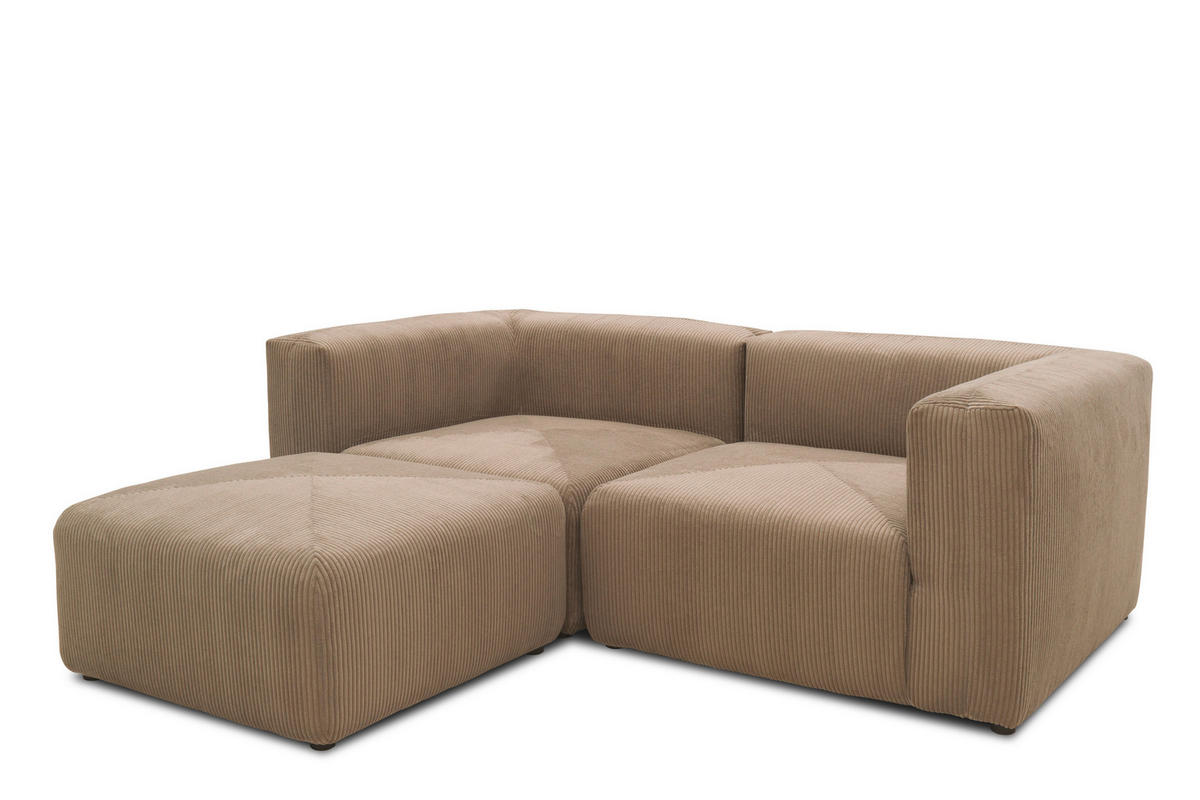 ECKSOFA in Cord, Mikrofaser Schlammfarben   - Schlammfarben/Schwarz, Design, Kunststoff/Textil (216/69/193cm) - MID.YOU