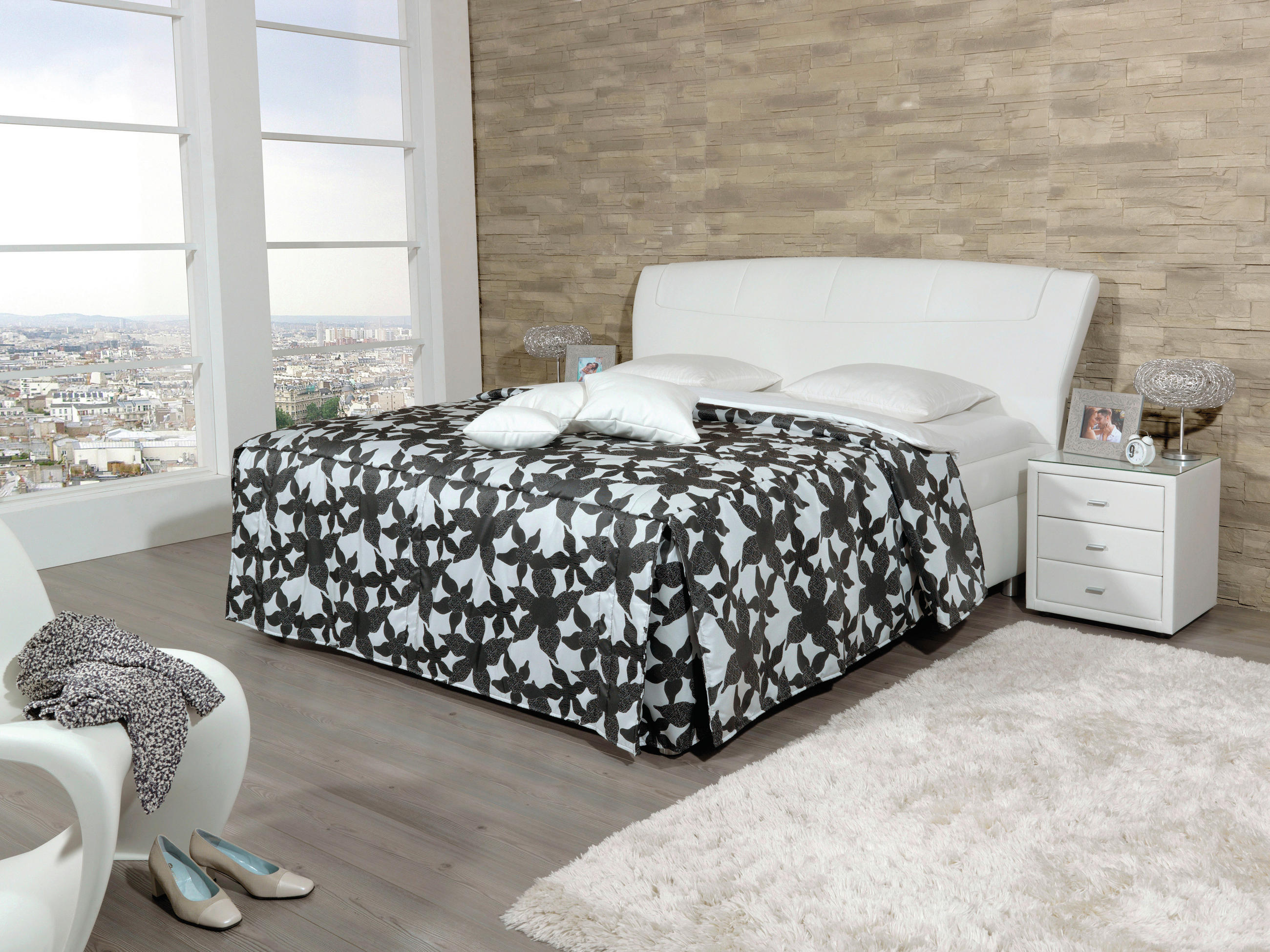 OBLAZINJENA POSTELJA 180 cm   x 200 cm  , tekstil bela  - bela, Konvencionalno, tekstil (180/200cm) - Esposa