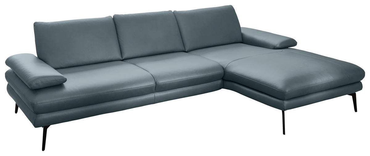 ECKSOFA in Echtleder Grau  - Schwarz/Grau, Design, Leder/Metall (310/180cm) - Dieter Knoll