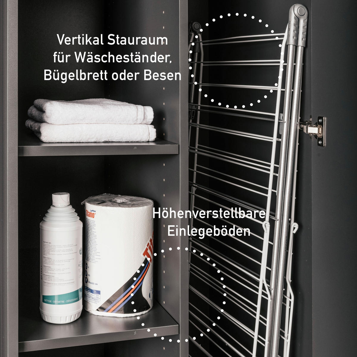 MEHRZWECKSCHRANK 67/164/68 cm  in Anthrazit  - Anthrazit/Schwarz, MODERN, Holzwerkstoff/Metall (67/164/68cm) - home24