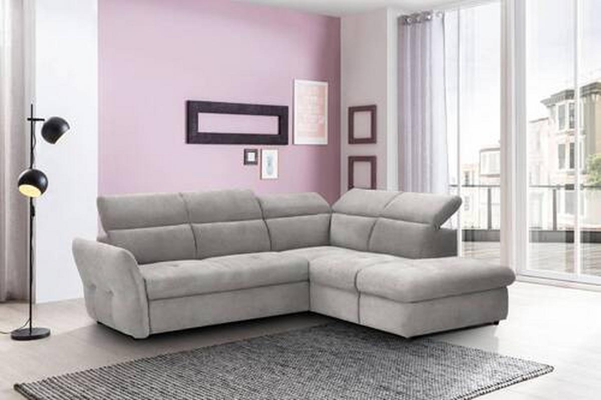 ECKSOFA in Mikrofaser Hellgrau  254/224 cm  - Hellgrau/Schwarz, Design, Kunststoff/Textil (254/224cm) - Stylife