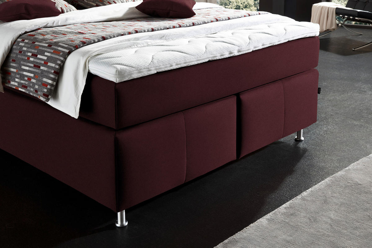 BOXSPRINGBETT 140/200 cm  in Bordeaux  - Bordeaux/Alufarben, Konventionell, Textil/Metall (140/200cm) - Dieter Knoll