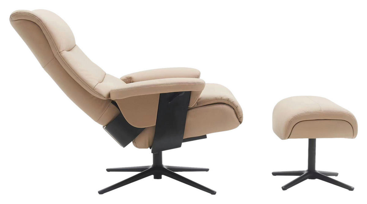 RELAXSESSELSET Lederlook Kombination Echtleder/Lederlook Relaxfunktion, Hocker    - Taupe/Schwarz, Design, Leder/Textil (78/111/81cm) - Xora