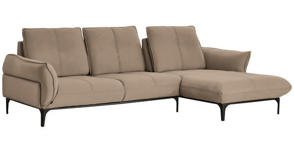 ECKSOFA in Echtleder Hellbraun  - Hellbraun/Schwarz, Natur, Leder (277/182cm) - Valnatura