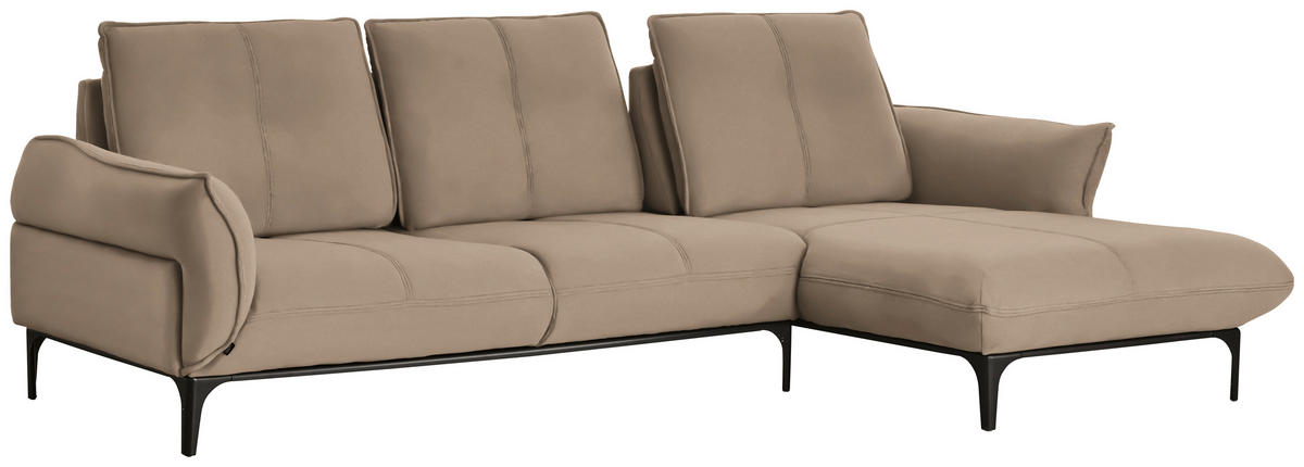 ECKSOFA in Echtleder Hellbraun  - Hellbraun/Schwarz, Natur, Leder (277/182cm) - Valnatura