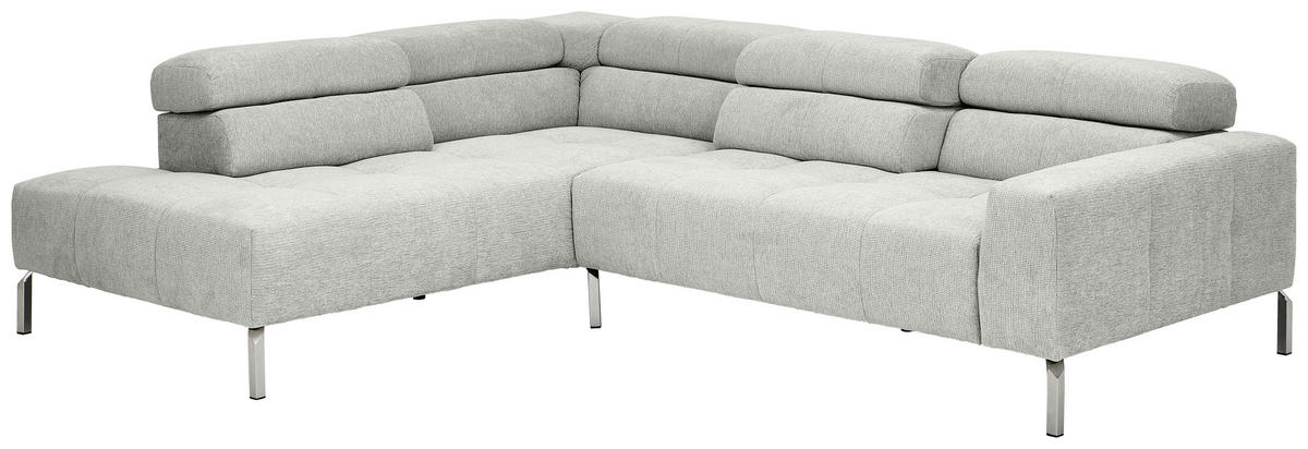 ECKSOFA Hellgrau Flachgewebe  - Chromfarben/Hellgrau, KONVENTIONELL, Textil/Metall (224/282cm) - Hom`in