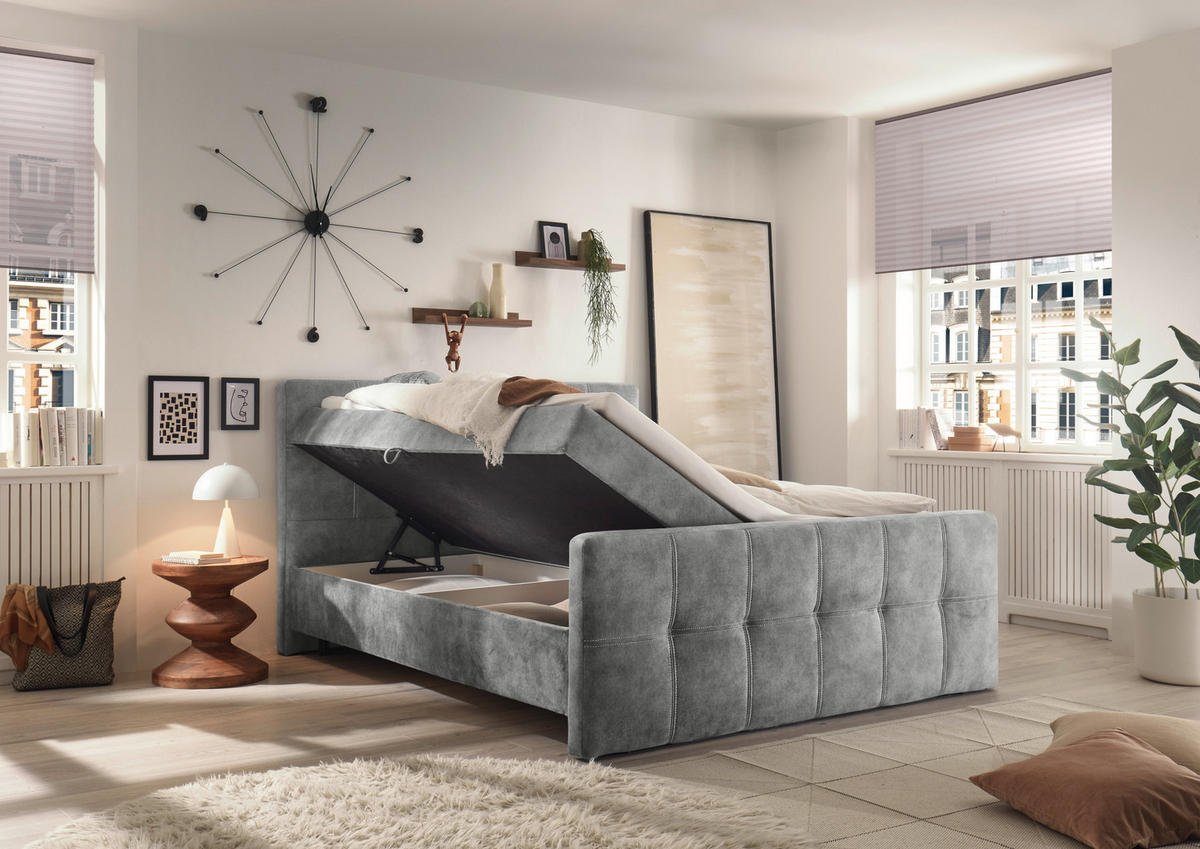 BOXBETT 160/200 cm  in Grau  - Schwarz/Grau, Modern, Holzwerkstoff/Kunststoff (160/200cm) - MID.YOU