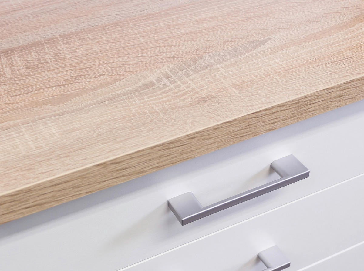 KÜCHENBLOCK 210 cm   in Weiß, Sonoma Eiche  - Alufarben/Weiß, MODERN, Holzwerkstoff/Kunststoff (210cm) - FlexWell
