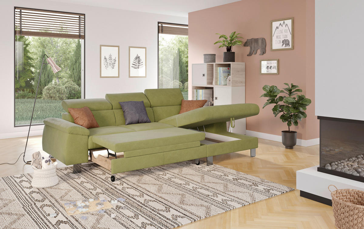 ECKSOFA in Flachgewebe Grün  - Chromfarben/Grün, Design, Textil/Metall (244/166cm) - Livetastic