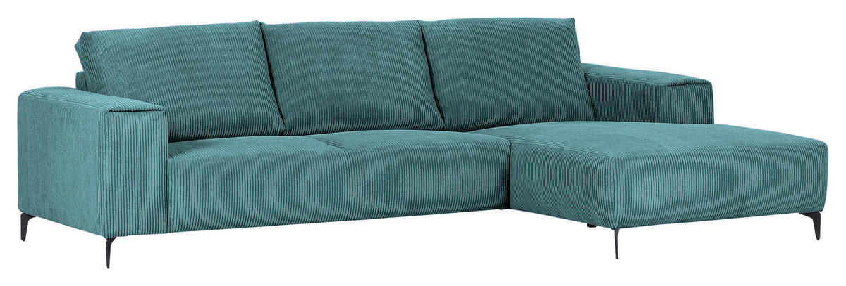 ECKSOFA in Cord Petrol  - Petrol/Schwarz, Konventionell, Textil/Metall (285/170cm) - Carryhome