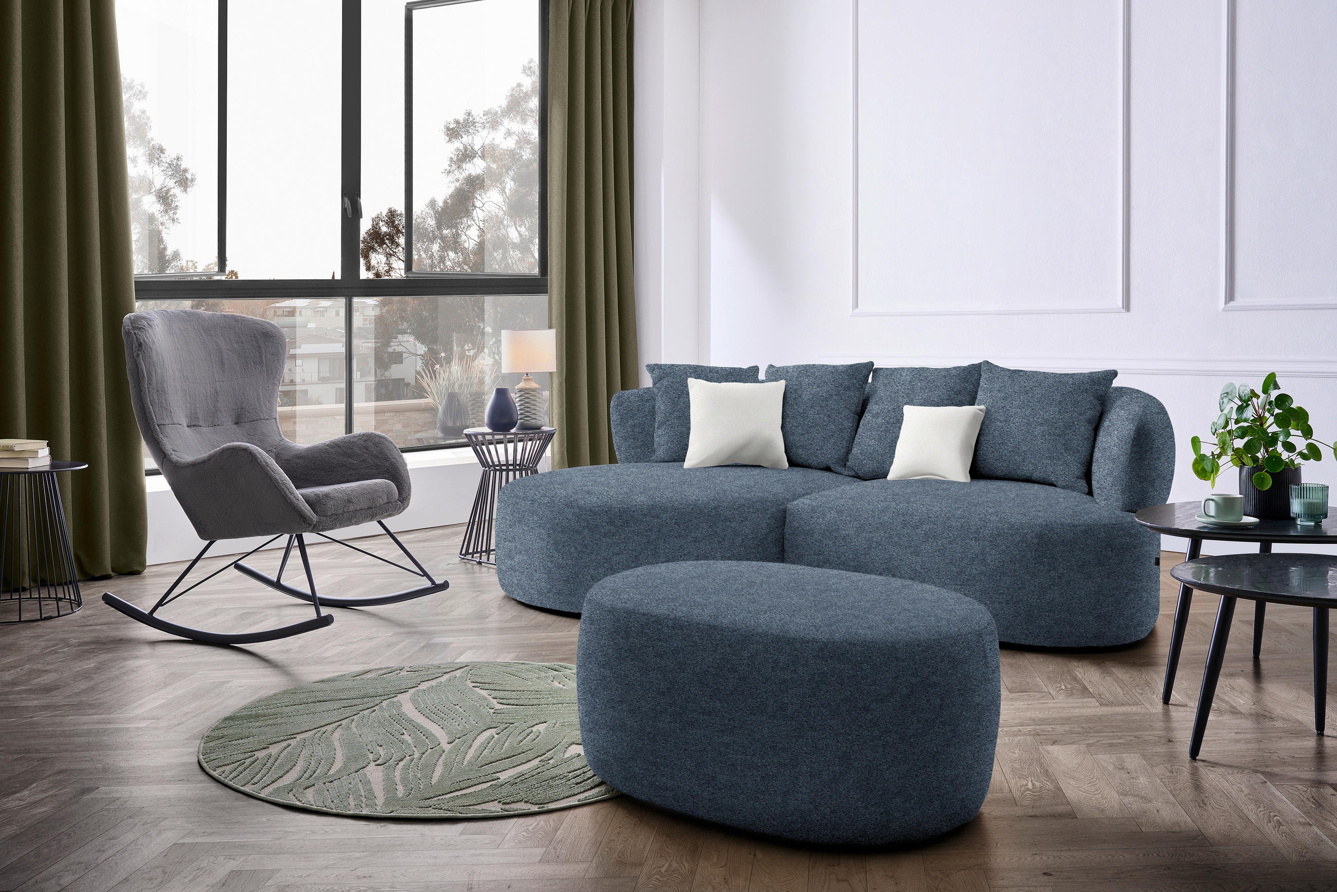 ECKSOFA in Chenille Blau  166/235 cm  - Blau/Beige, MODERN, Kunststoff/Textil (166/235cm) - Hom`in