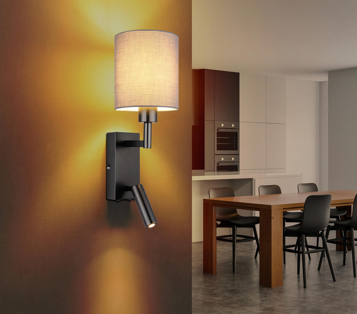 LED-WANDLEUCHTE 15/45,5 cm   - Schwarzchrom/Grau, KONVENTIONELL, Textil/Metall (15/45,5cm) - Globo