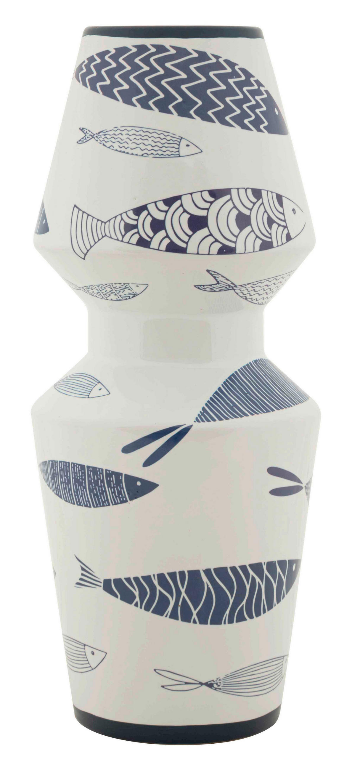 VASE  - Blau/Weiß, Basics, Keramik (14/34/14cm)