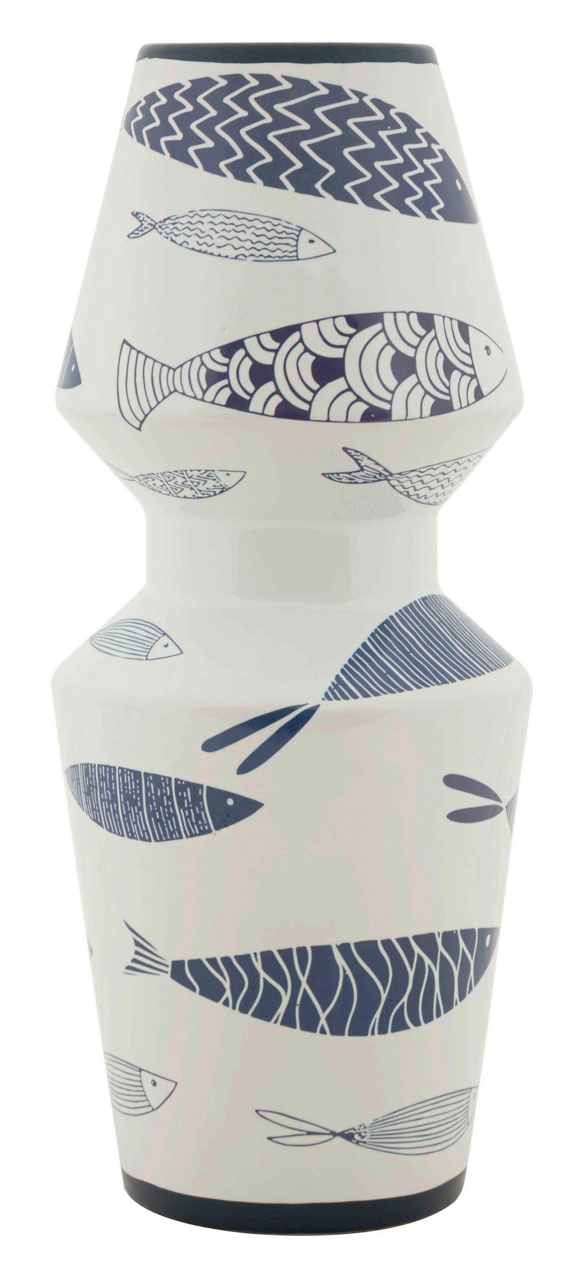 VASE  - Blau/Weiß, Basics, Keramik (14/34/14cm)