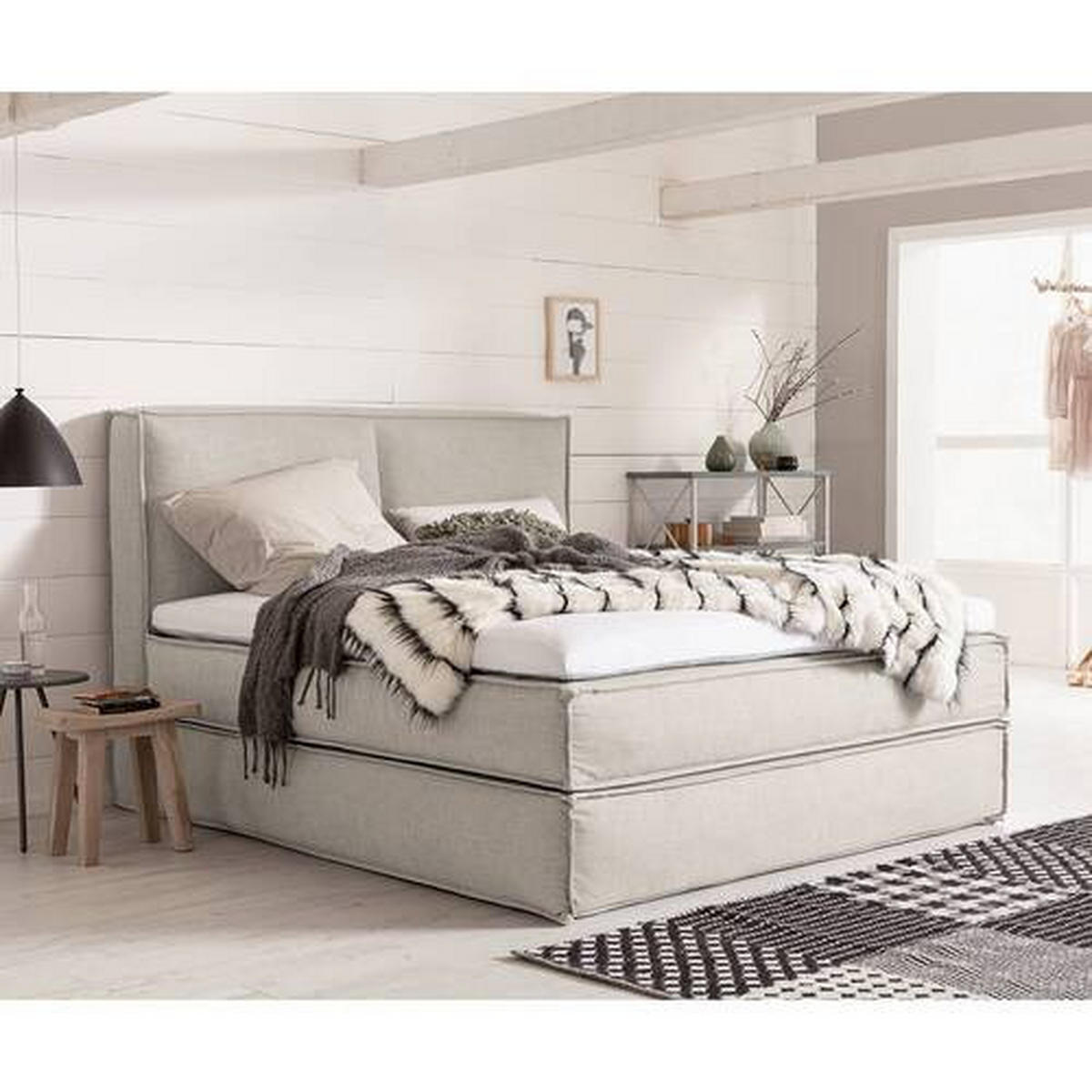 BOXSPRINGBETT 180/200 cm  in Beige  - Beige, Design, Textil (180/200cm) - home24