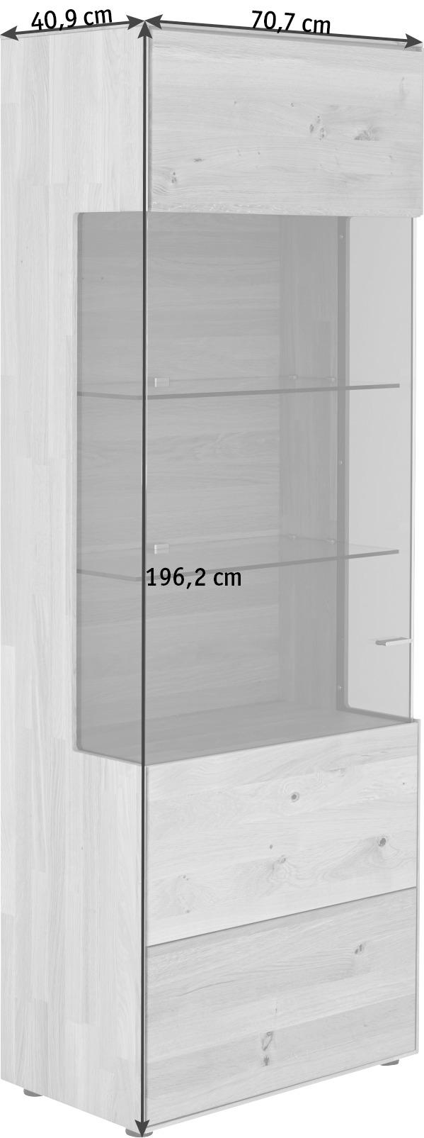 VITRINE in massiv Wildeiche Eichefarben  - Edelstahlfarben/Eichefarben, KONVENTIONELL, Glas/Holz (70,7/196,2/40,9cm) - Valnatura