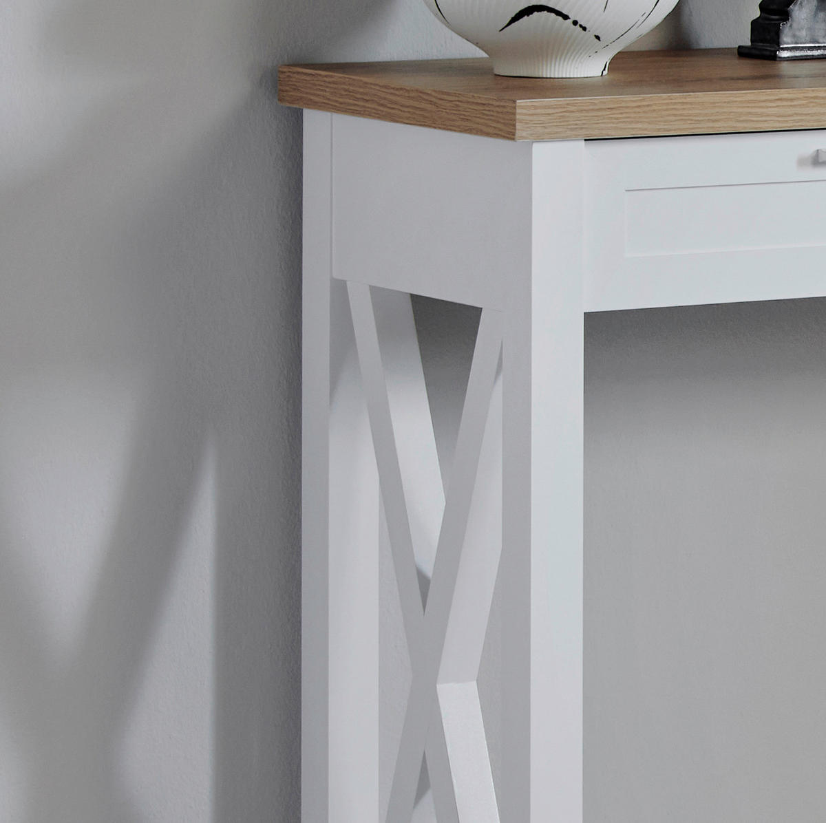 KONSOLENTISCH Weiß, Eichefarben  - Eichefarben/Weiß, LIFESTYLE, Holzwerkstoff/Metall (110/34/77cm)