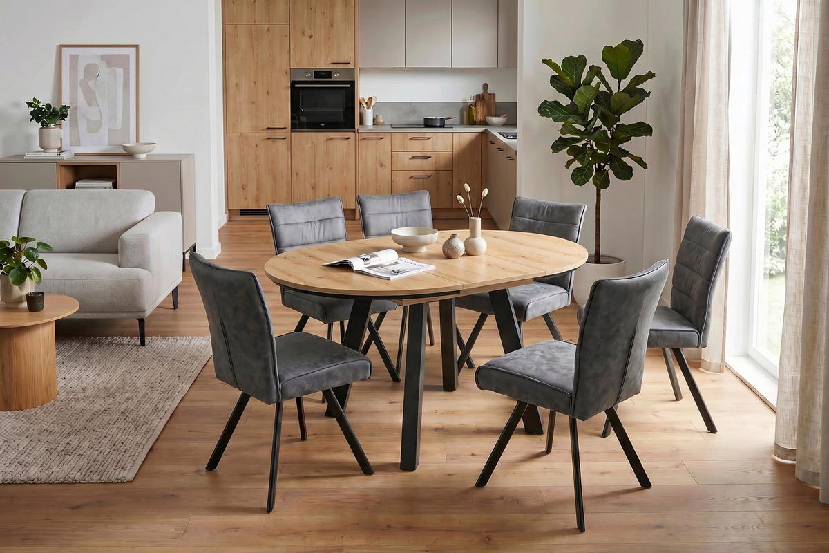 ESSTISCH 100/100/75,8 cm Nachbildung  Holzwerkstoff ausziehbar rund Eichefarben  - Eichefarben/Schwarz, MODERN, Holzwerkstoff (100/100/75,8cm) - MID.YOU