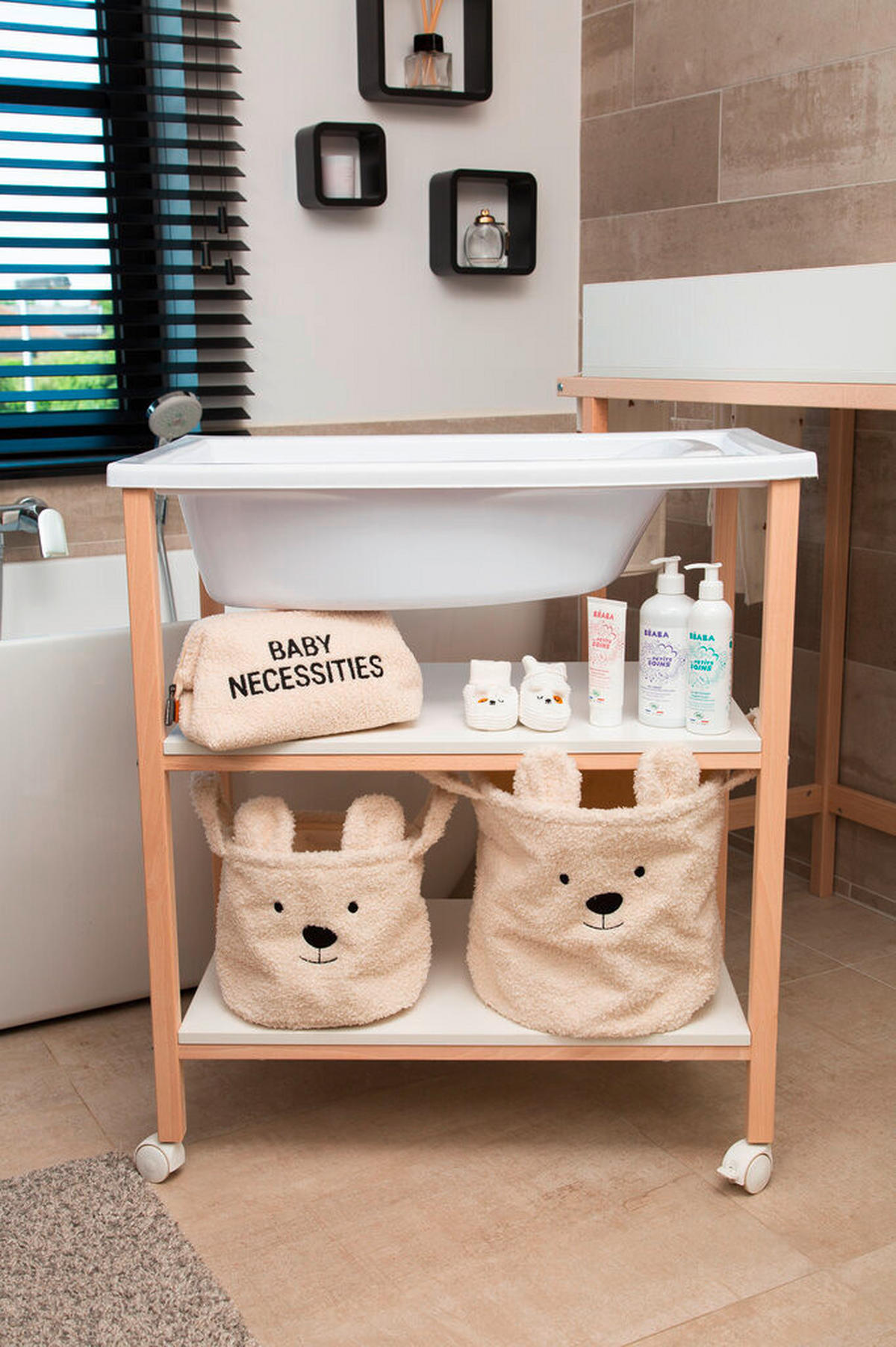 WICKELTISCH 2in1 Set Wickeltisch + Badewanne Weiß, Buchefarben  - Buchefarben/Weiß, KONVENTIONELL, Holzwerkstoff/Kunststoff (91,5/53,5/106,5cm) - Childhome