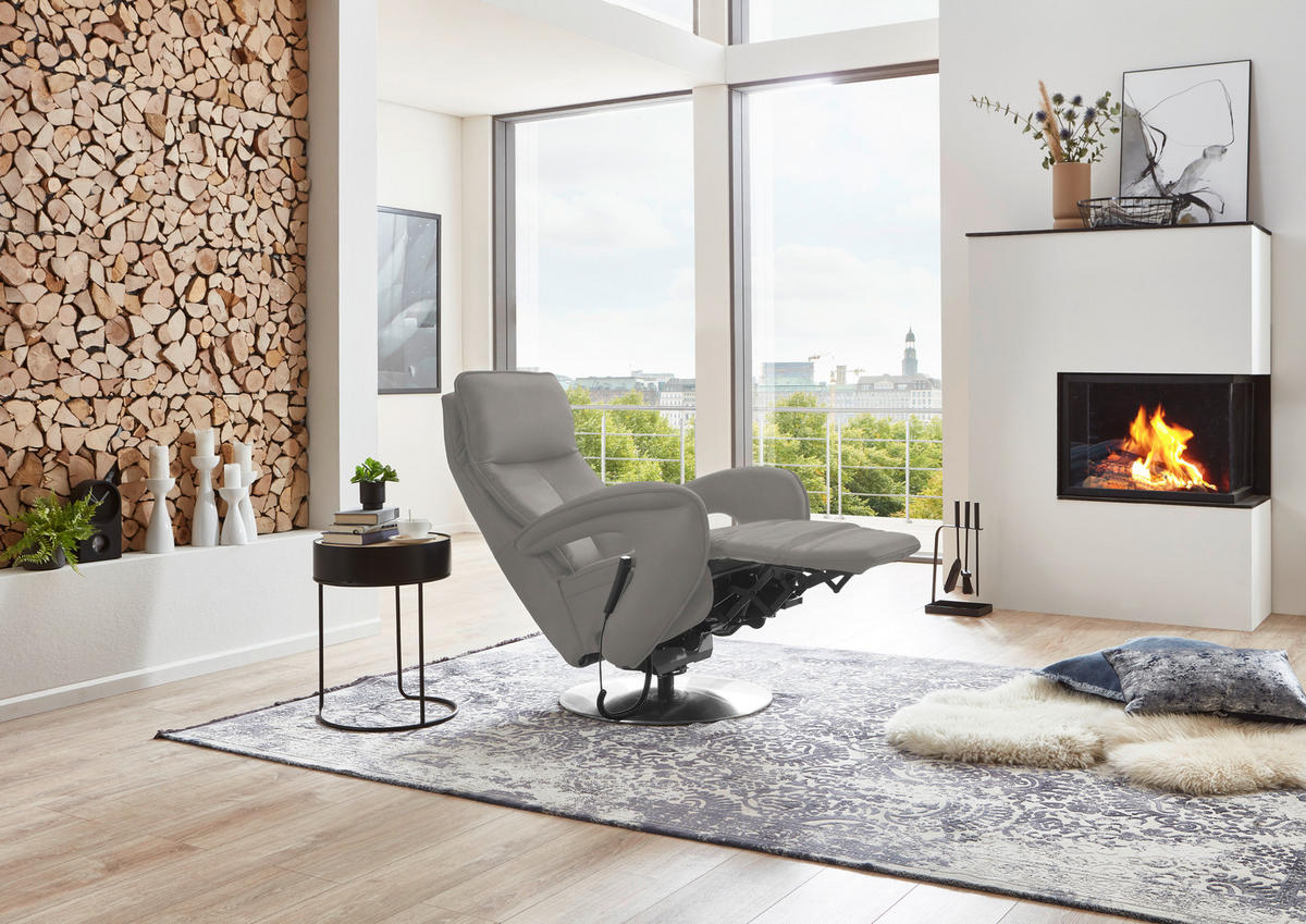 RELAXSESSEL in Leder Silberfarben  - Chromfarben/Silberfarben, Design, Leder/Metall (77/110/87cm) - Valdera
