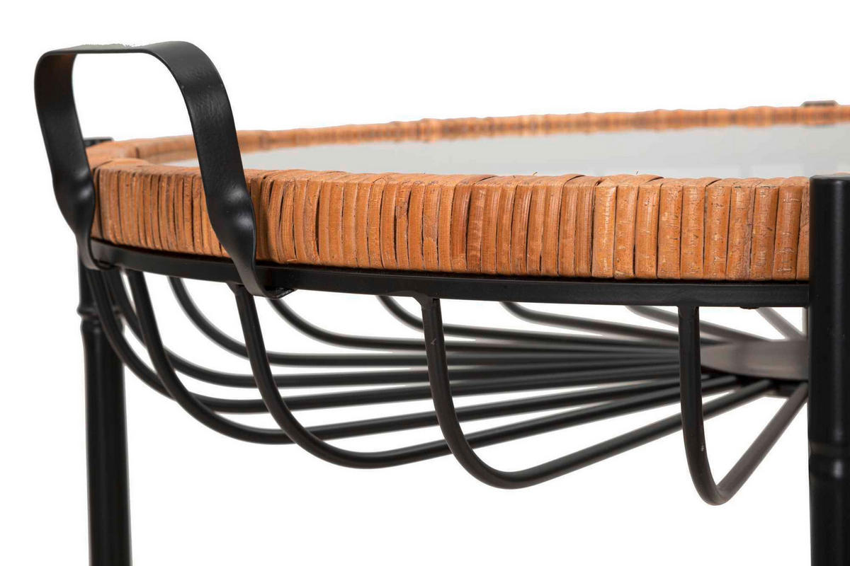 COUCHTISCH Rattan Spiegelglas Naturfarben, Schwarz  - Schwarz/Naturfarben, Basics, Glas/Holz (70,5/57/65cm)