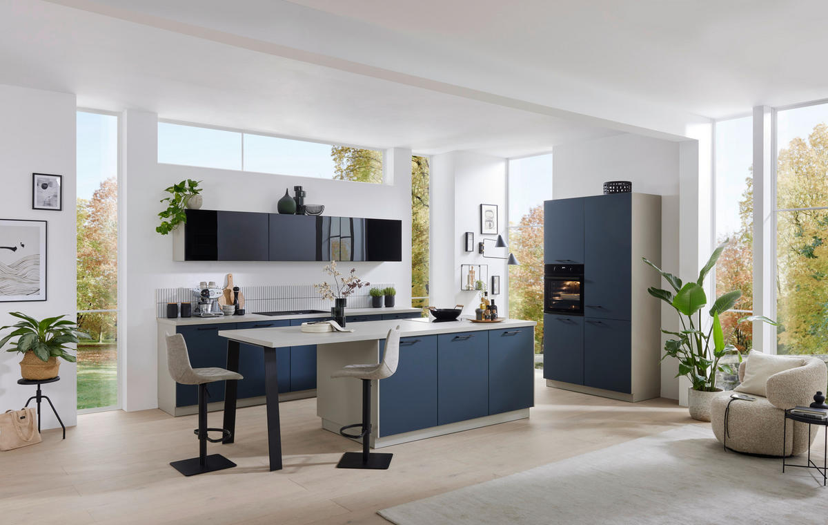 EINBAUKÜCHE   - Blau/Grau, Design, Holzwerkstoff - Novel