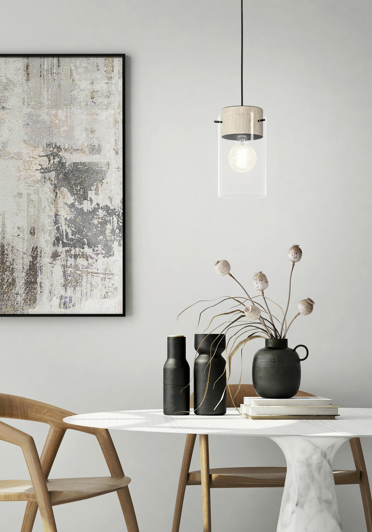 HÄNGELEUCHTE Madreselva 14/110 cm   - Schwarz/Braun, KONVENTIONELL, Glas/Holz (14/110cm) - Eglo