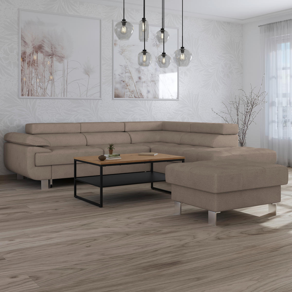 Ecksofa mit Schlaffunktion Taupe Drell  - Taupe, MODERN, Textil/Metall (270/230cm) - MID.YOU