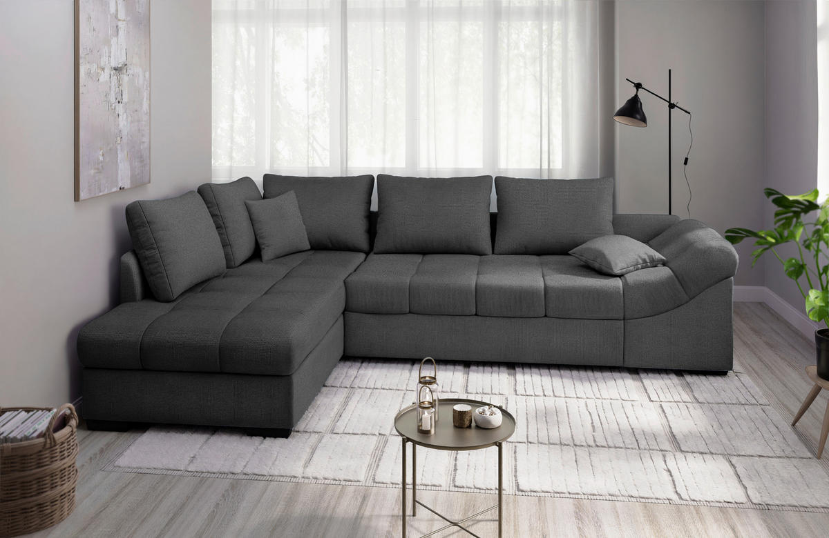 ECKSCHLAFSOFA Alvito Anthrazit Chenille  - Anthrazit/Schwarz, MODERN, Holz/Textil (202/298cm) - MID.YOU