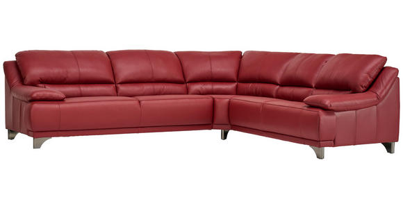 ECKSOFA in Echtleder Rot  - Rot/Schwarz, Design, Leder/Metall (290/253cm) - Xora