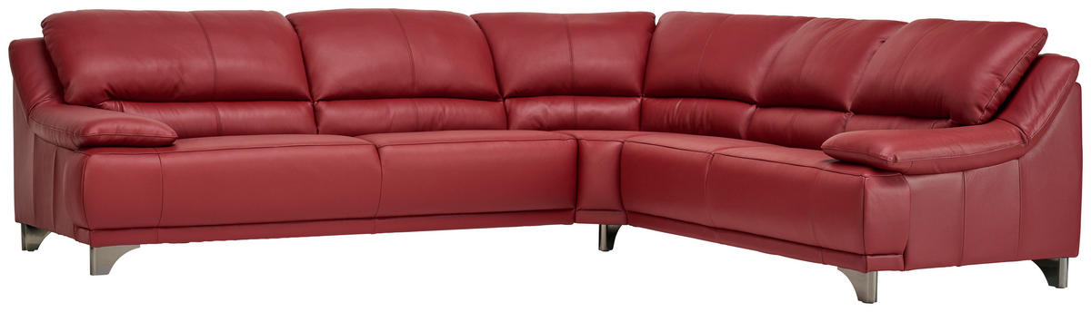 ECKSOFA Rot Echtleder  - Rot/Schwarz, Design, Leder/Metall (290/253cm) - Xora