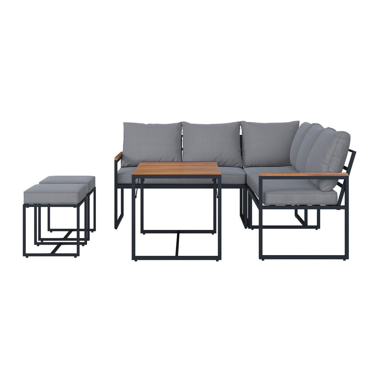 DINING-LOUNGESET  - Schwarz/Akaziefarben, Design, Holz/Textil (205/205cm) - Ambia Garden