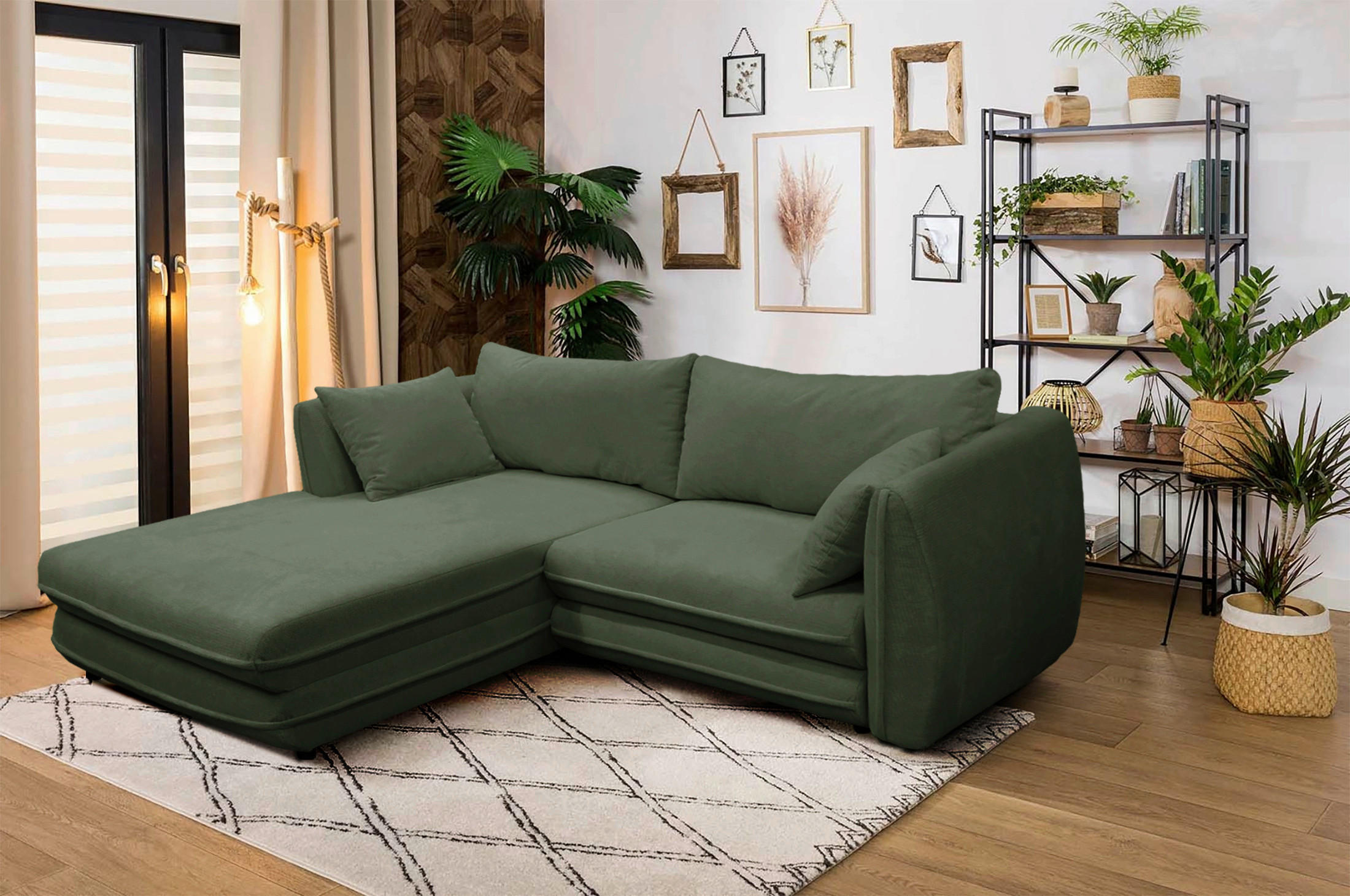 ECKSOFA in Struktur Grün  201/240 cm  - Schwarz/Grün, Design, Kunststoff/Textil (201/240cm) - MID.YOU