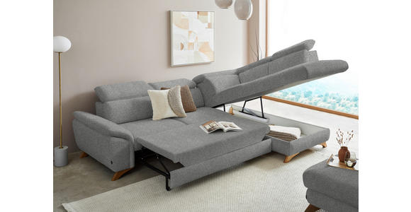 ECKSOFA in Bouclé Hellgrau  - Eichefarben/Hellgrau, MODERN, Holz/Textil (287/212cm) - Valnatura