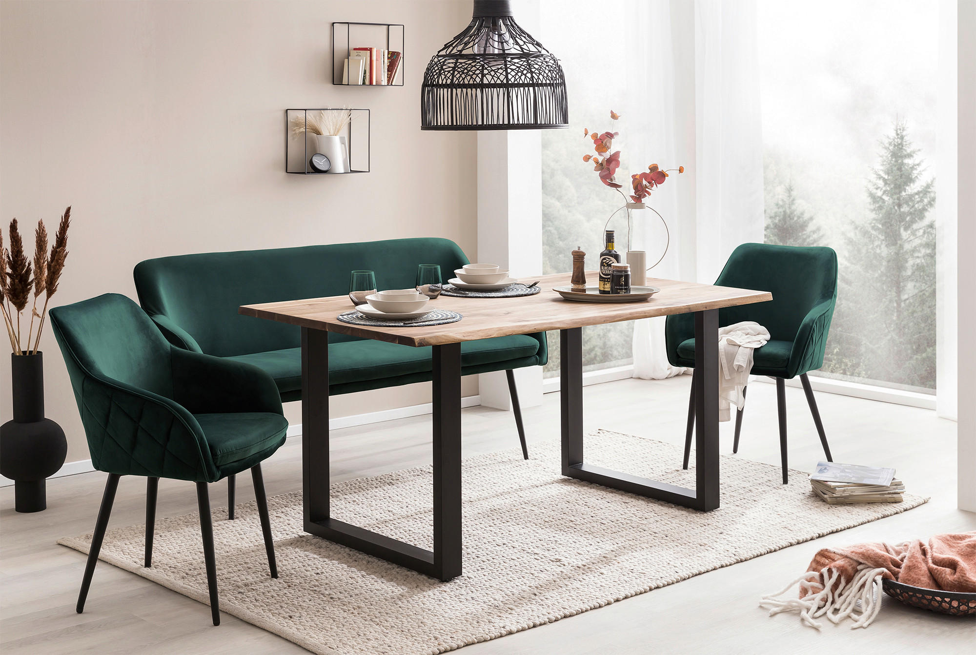 SITZBANK in Textil Waldgrün  - Waldgrün/Schwarz, MODERN, Textil/Metall (160/85/61cm) - Livetastic