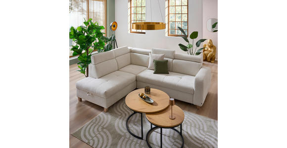 ECKSOFA inkl. Funktionen Weiß Samt - Weiß, Natur, Holz/Textil (206/261cm) - Venda