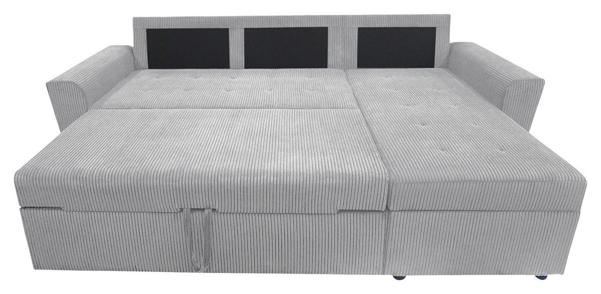 ECKSOFA in Cord Hellgrau  231/155 cm  - Hellgrau/Schwarz, Design, Kunststoff/Textil (231/155cm) - MID.YOU