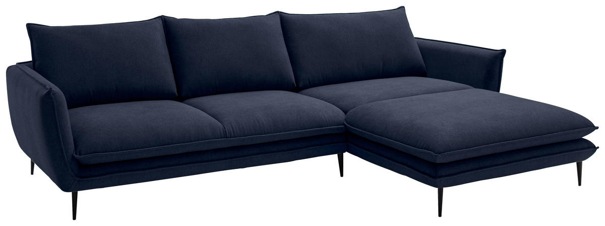 ECKSOFA Dunkelblau Webstoff  - Schwarz/Dunkelblau, KONVENTIONELL, Textil/Metall (304/196cm) - Hom`in