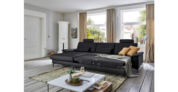 ECKSOFA in Echtleder Anthrazit 176/334 cm - Anthrazit/Schwarz, Design, Leder/Metall (176/334cm) - Dieter Knoll