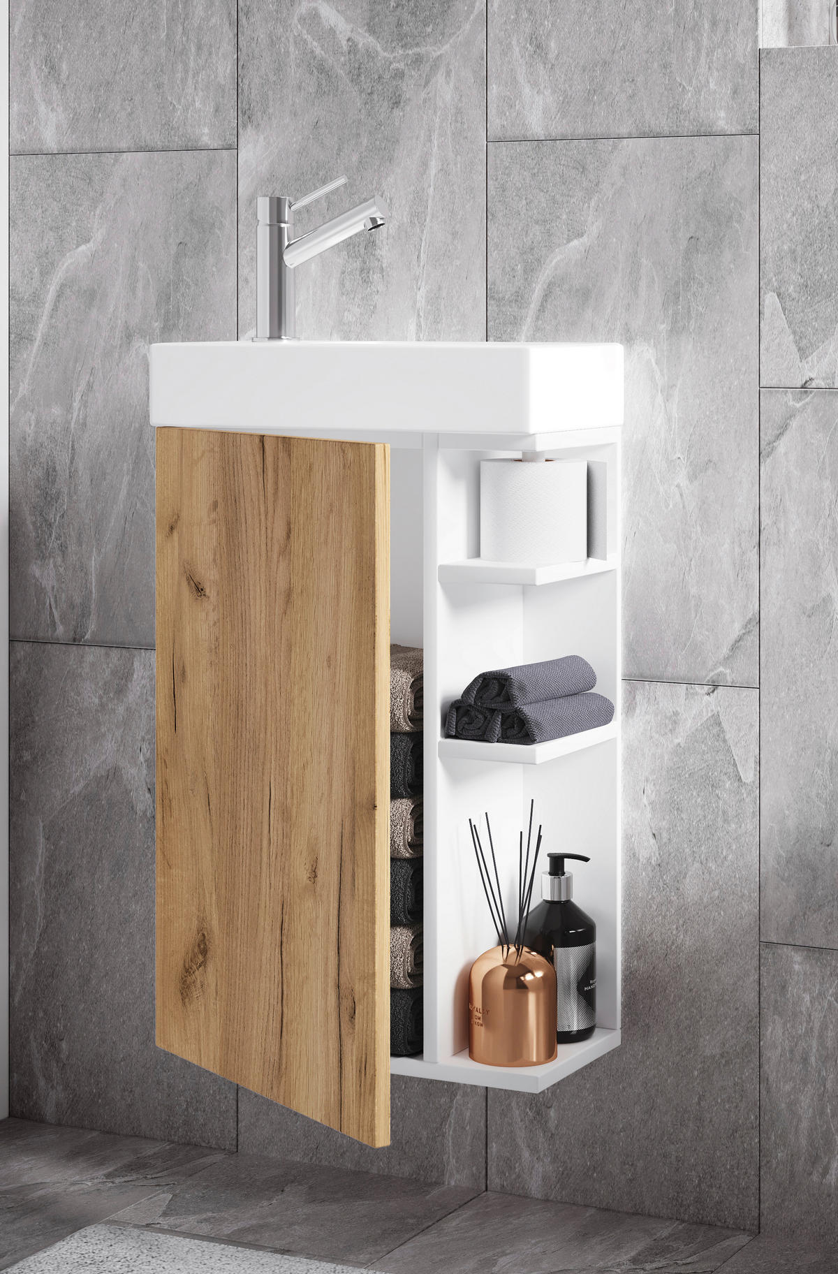 WASCHTISCHKOMBI 40 cm  - Honigeiche/Weiss, Modern, Keramik/Holzwerkstoff (40cm) - MID.YOU