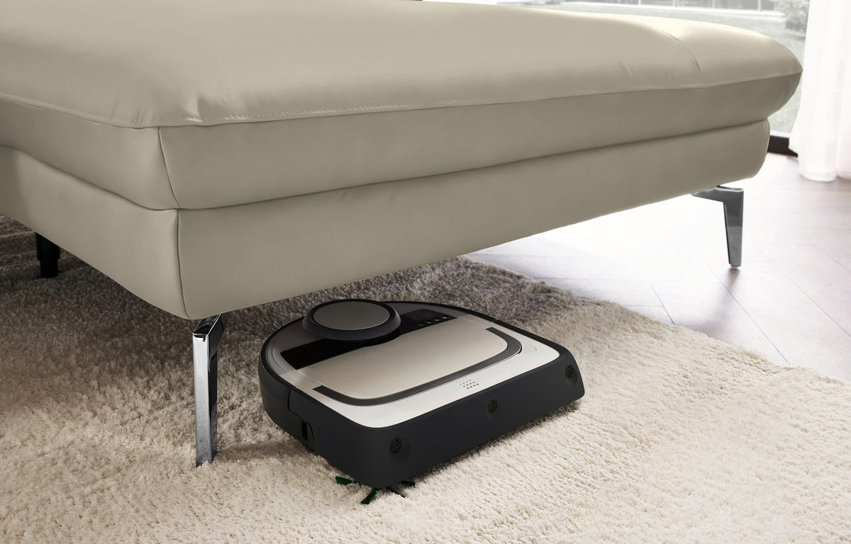 ECKSOFA in Echtleder Ecru  - Ecru/Schwarz, Design, Leder/Metall (325/157cm) - Dieter Knoll