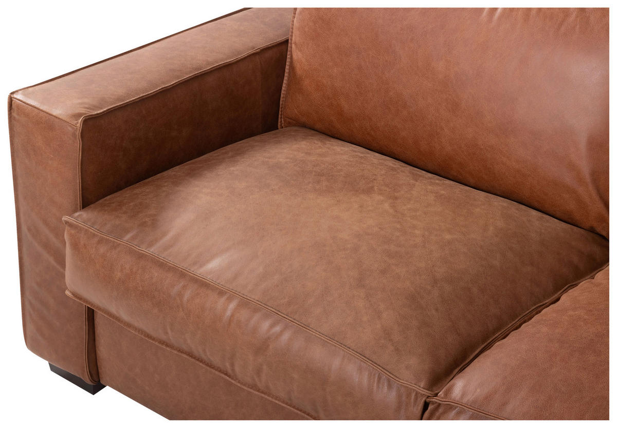 SCHLAFSOFA in Echtleder Cognac  - Cognac/Dunkelbraun, Design, Leder/Holz (203/85/99cm) - MID.YOU