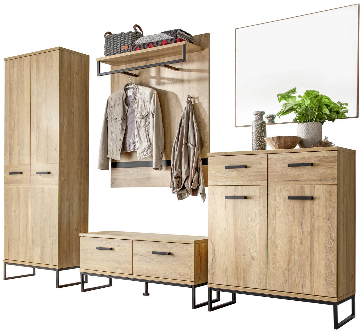 GARDEROBE 5-teilig  in 267/196/38 cm  - Eichefarben/Schwarz, Konventionell, Holzwerkstoff (267/196/38cm)