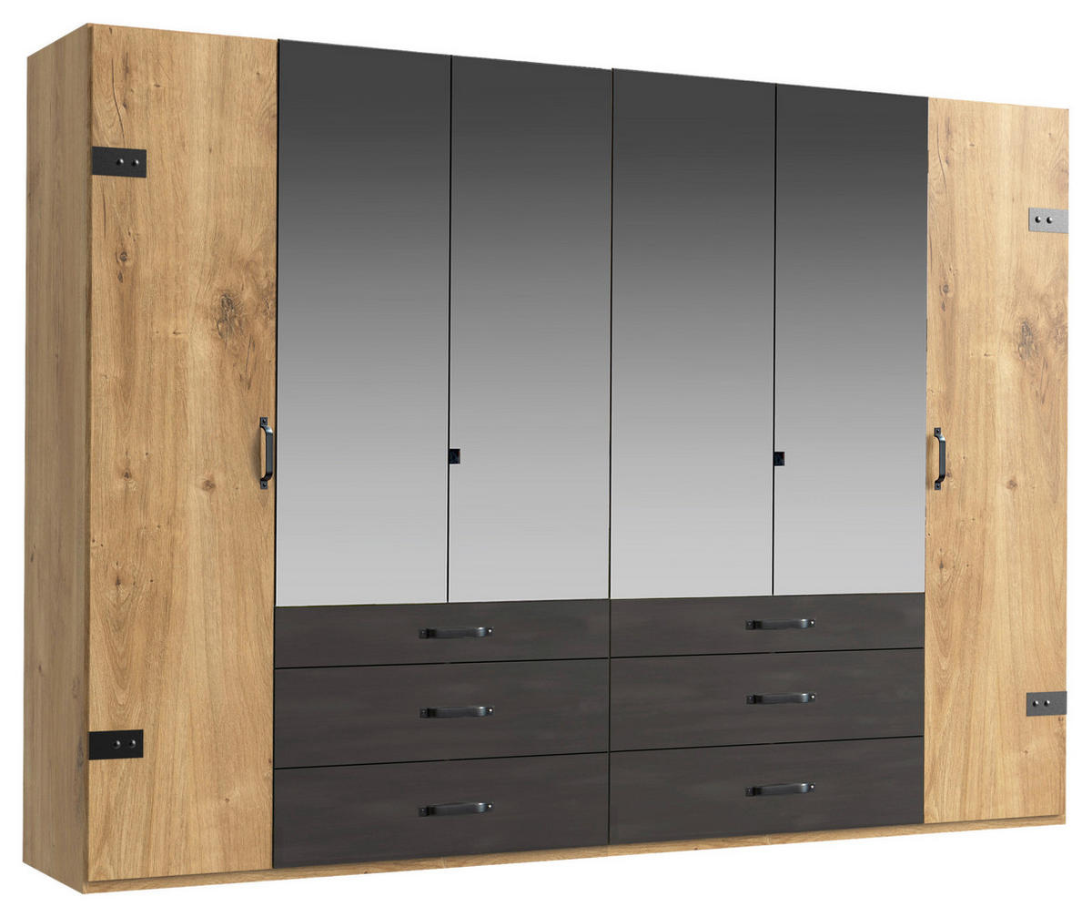 DREHTÜRENSCHRANK 300/216/58 cm 6-türig Eichefarben, Graphitfarben  - Eichefarben/Graphitfarben, Basics, Holzwerkstoff/Metall (300/216/58cm) - MID.YOU